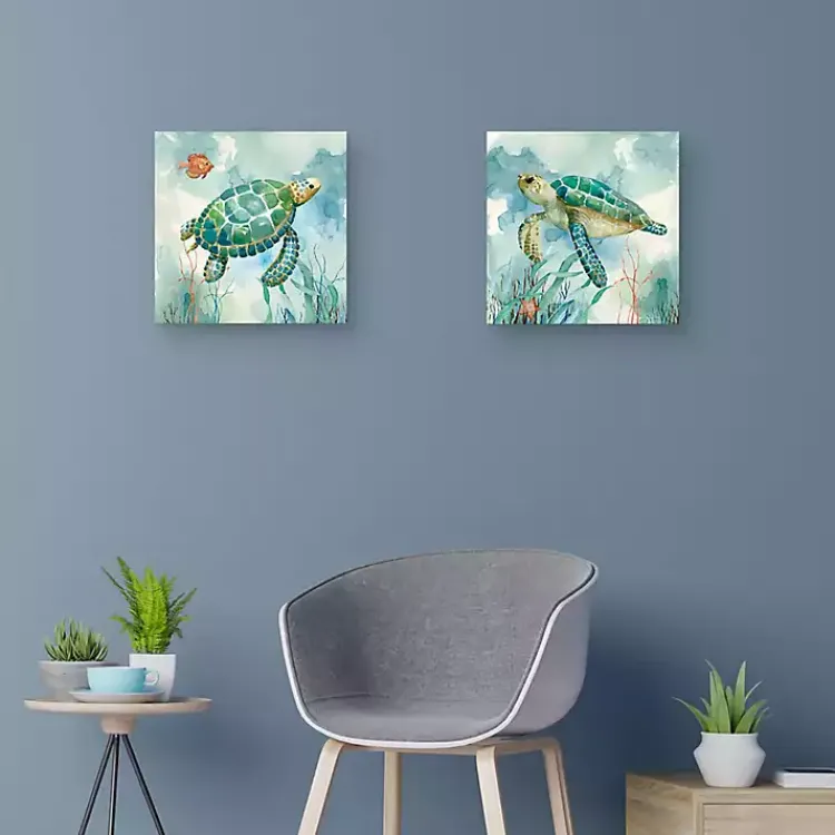 Canvas Art-Kirklands Home Coral Bay Sea Turtle Canvas Art Prints, Set of 2 Blue