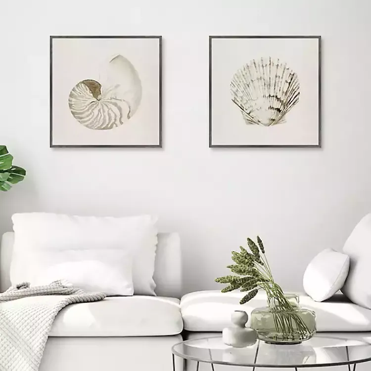 Canvas Art-Kirklands Home Vintage Shells Framed Canvas Art Prints, Set of 2 Ivory