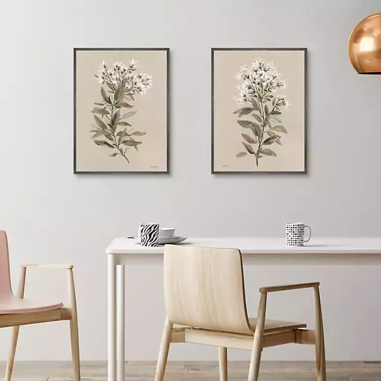 Canvas Art-Kirklands Home White Floral Stems Framed Canvas Prints, Set of 2