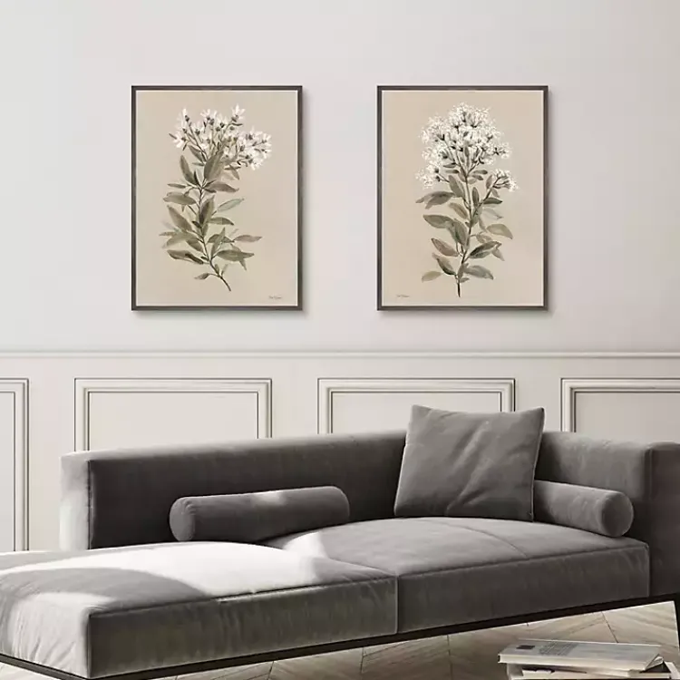 Canvas Art-Kirklands Home White Floral Stems Framed Canvas Prints, Set of 2