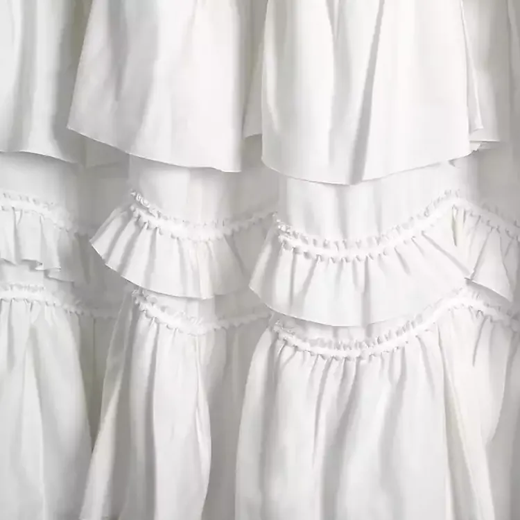 Shower Curtains-Kirklands Home Ruffle and Pom Pom Trim Shower Curtain White