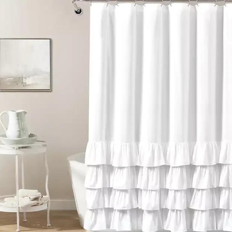 Shower Curtains-Kirklands Home Allison Ruffle Shower Curtain White