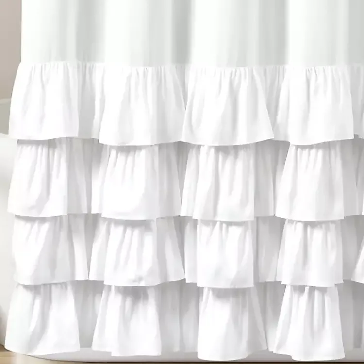 Shower Curtains-Kirklands Home Allison Ruffle Shower Curtain White