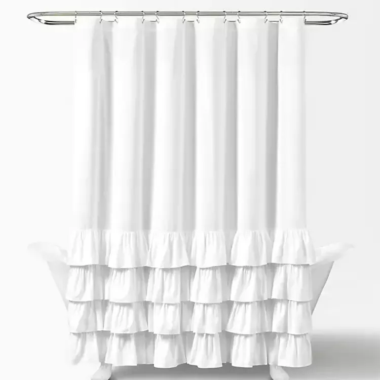 Shower Curtains-Kirklands Home Allison Ruffle Shower Curtain White