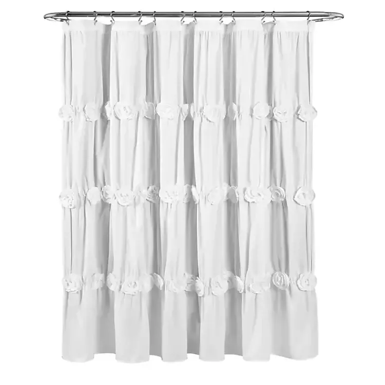 Shower Curtains-Kirklands Home Darla Floral Shower Curtain White