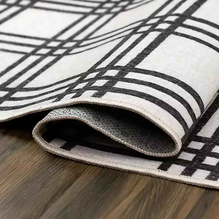 Area Rugs-Kirklands Home Black and Cream Plaid Washable Area Rug, 5x7