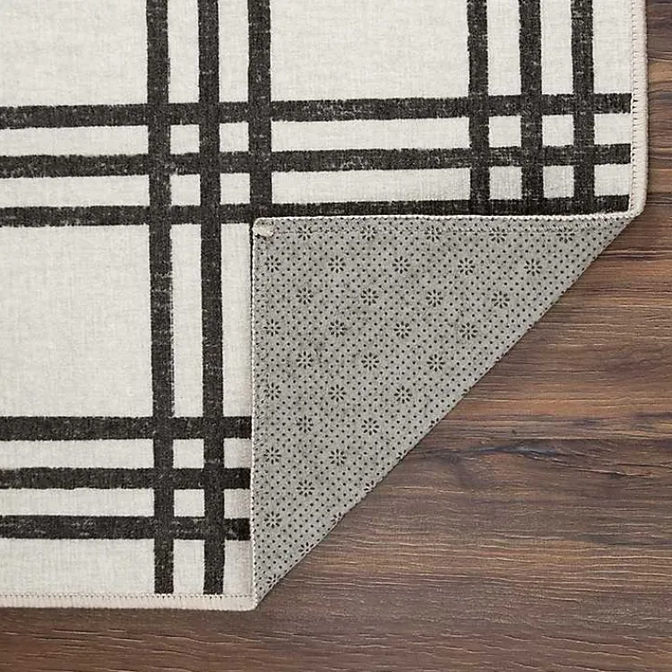 Area Rugs-Kirklands Home Black and Cream Plaid Washable Area Rug, 5x7
