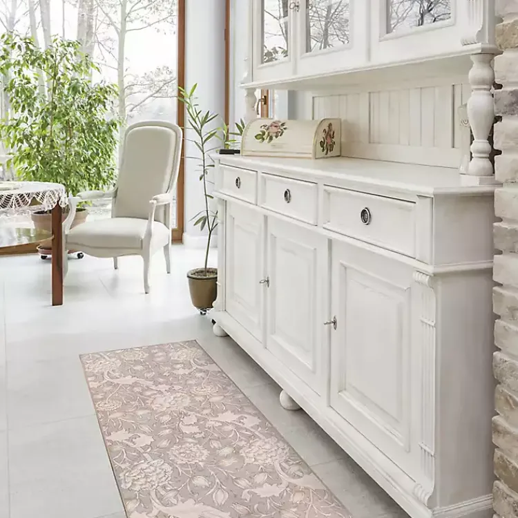 Area Rugs-Kirklands Home Kalini Natural Floral Washable Runner, 2x7