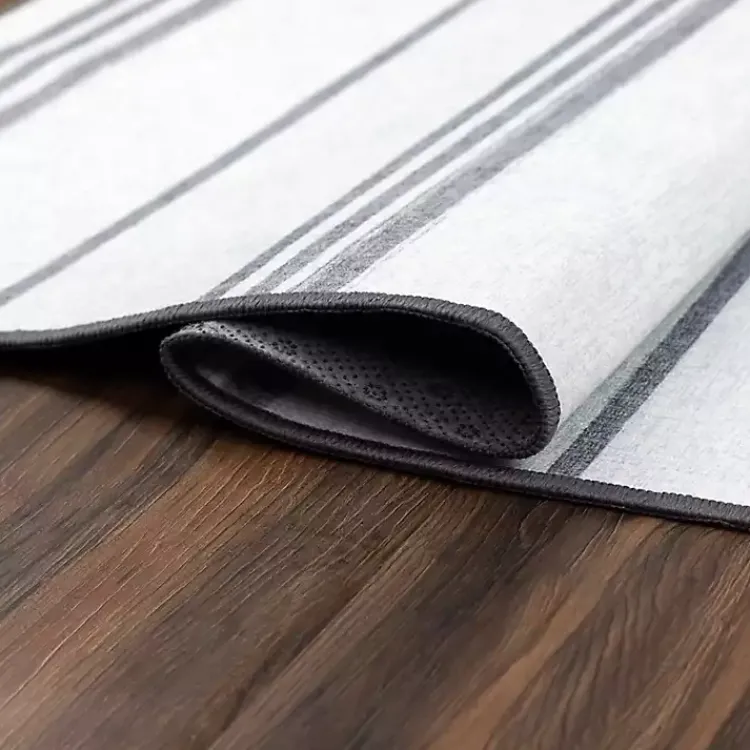 Area Rugs-Kirklands Home Gray and White Stripe Washable Area Rug, 3x5