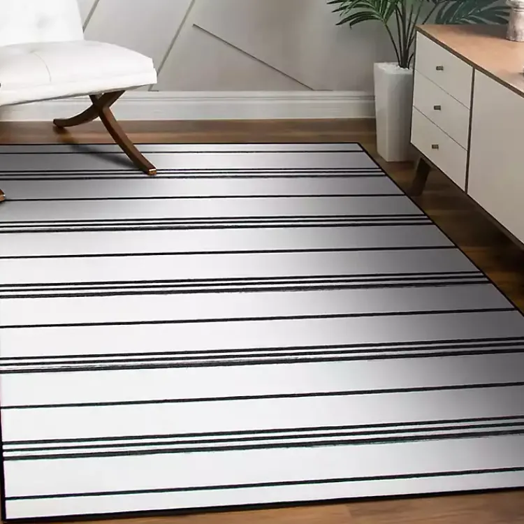 Area Rugs-Kirklands Home Gray and White Stripe Washable Area Rug, 5x7