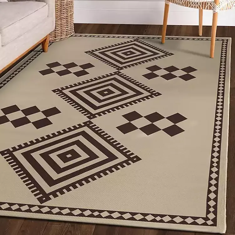 Area Rugs-Kirklands Home Black and Tan Kilim Washable Area Rug, 5x7