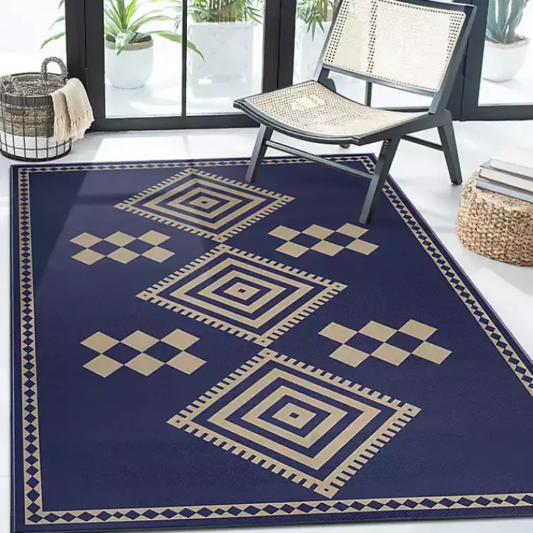 Area Rugs-Kirklands Home Navy and Tan Kilim Washable Area Rug, 5x7