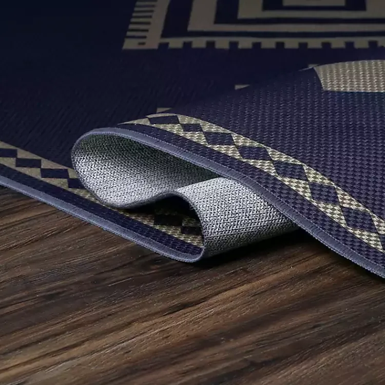 Area Rugs-Kirklands Home Navy and Tan Kilim Washable Area Rug, 5x7