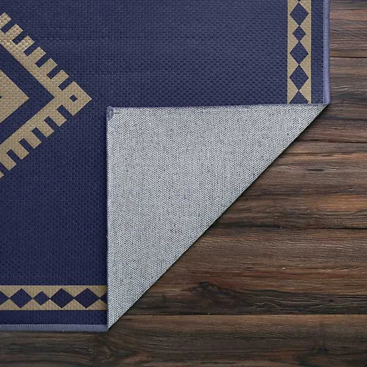 Area Rugs-Kirklands Home Navy and Tan Kilim Washable Area Rug, 5x7