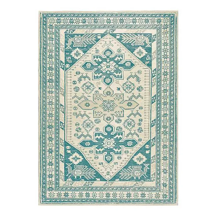 Area Rugs-Kirklands Home Teal Seraz Washable Area Rug, 5x7