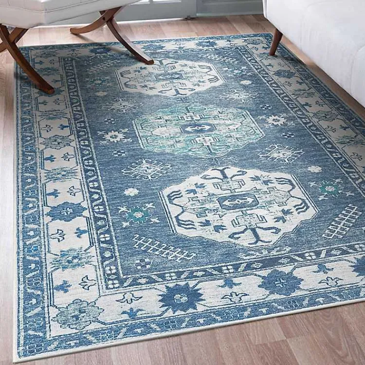 Area Rugs-Kirklands Home Washable Shary Area Rug, 5x7 Blue