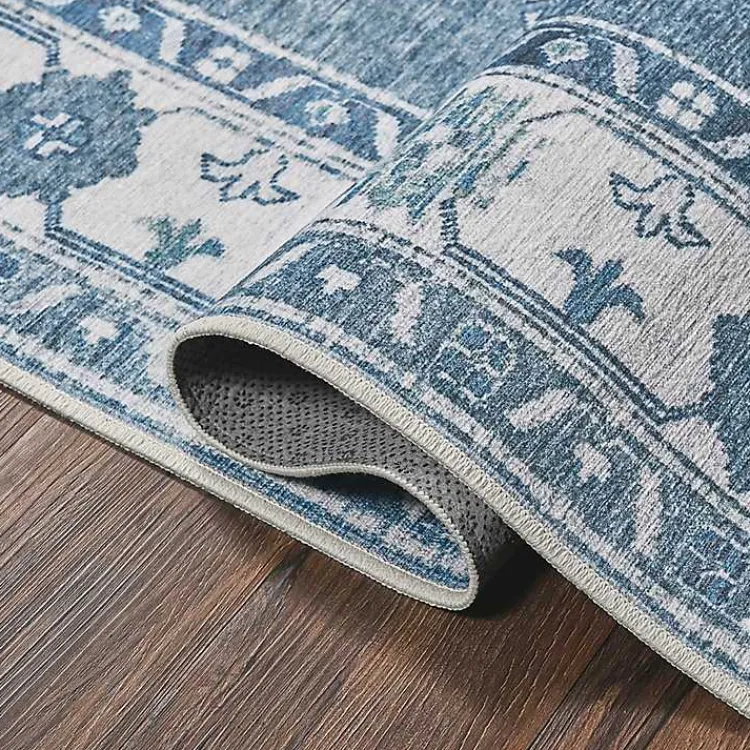 Area Rugs-Kirklands Home Washable Shary Area Rug, 5x7 Blue