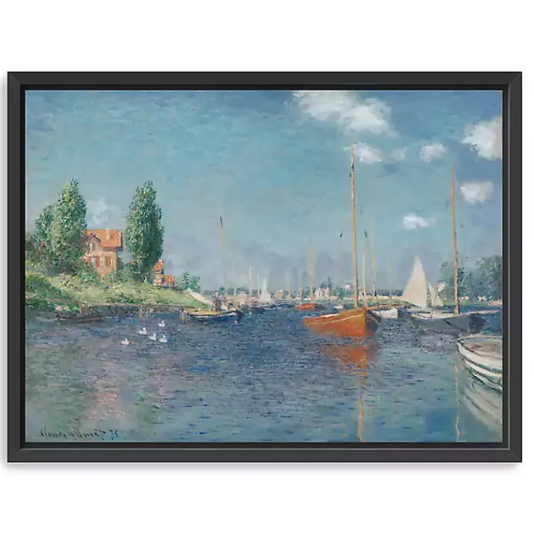 Canvas Art-Kirklands Home Red Boats, Argenteuil Framed Canvas Art Print Blue