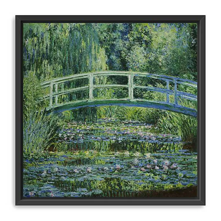 Canvas Art-Kirklands Home Water Lilies and Japanese Bridge Framed Art Print Green