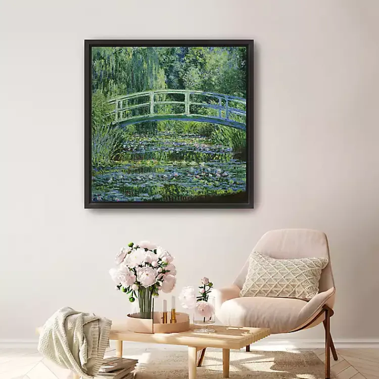 Canvas Art-Kirklands Home Water Lilies and Japanese Bridge Framed Art Print Green