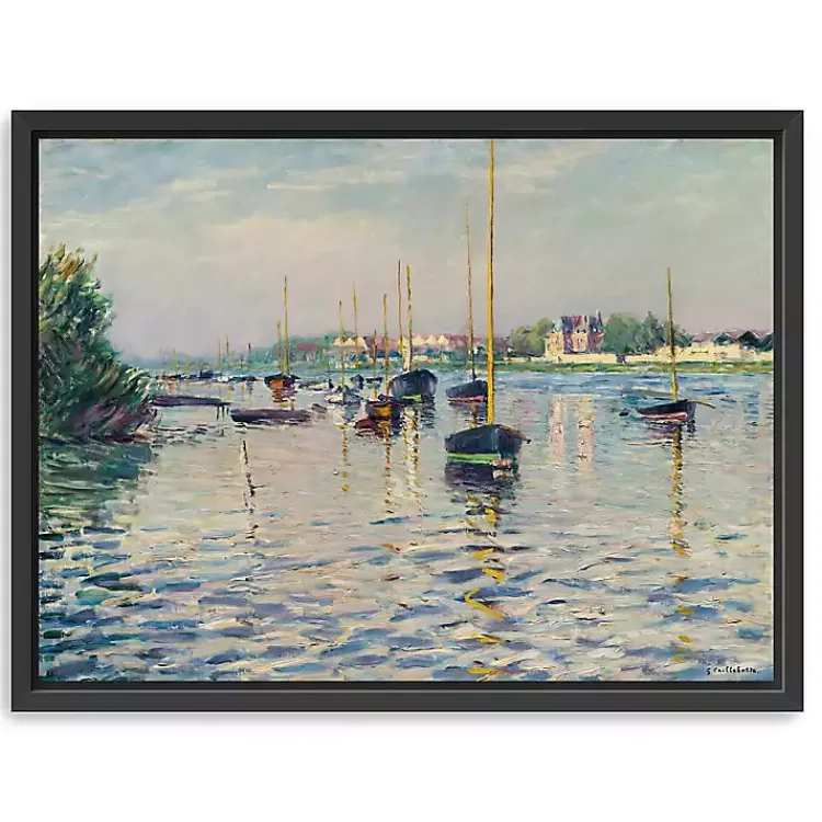 Canvas Art-Kirklands Home Boats at Anchor on Seine Canvas Print, 42x32 in. Blue