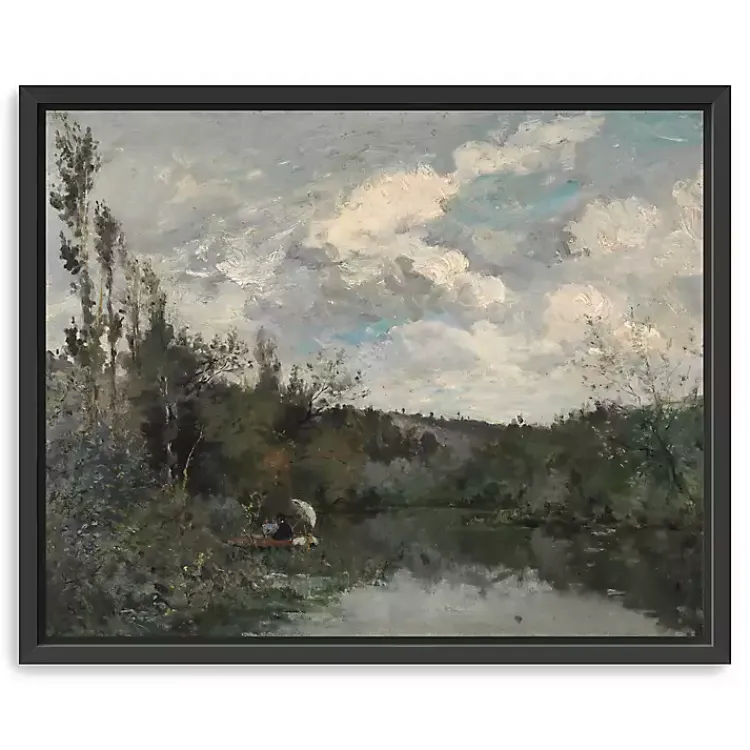 Canvas Art-Kirklands Home Woodland Lake Framed Canvas Art Print Gray