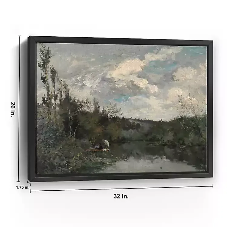 Canvas Art-Kirklands Home Woodland Lake Framed Canvas Art Print Gray