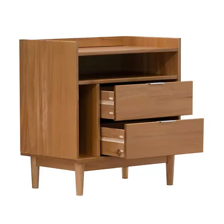Nightstands-Kirklands Home Caramel Pine 2-Drawer Nightstand Brown