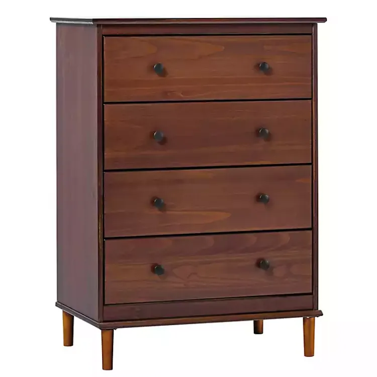 Dressers & Chests-Kirklands Home Walnut Mid-Century Modern 4-Drawer Wood Dresser Brown