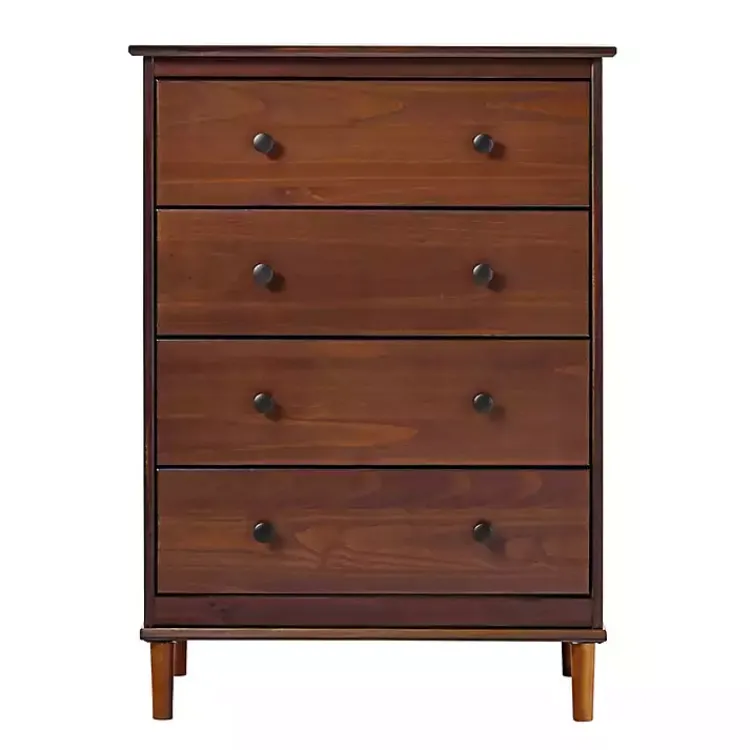 Dressers & Chests-Kirklands Home Walnut Mid-Century Modern 4-Drawer Wood Dresser Brown