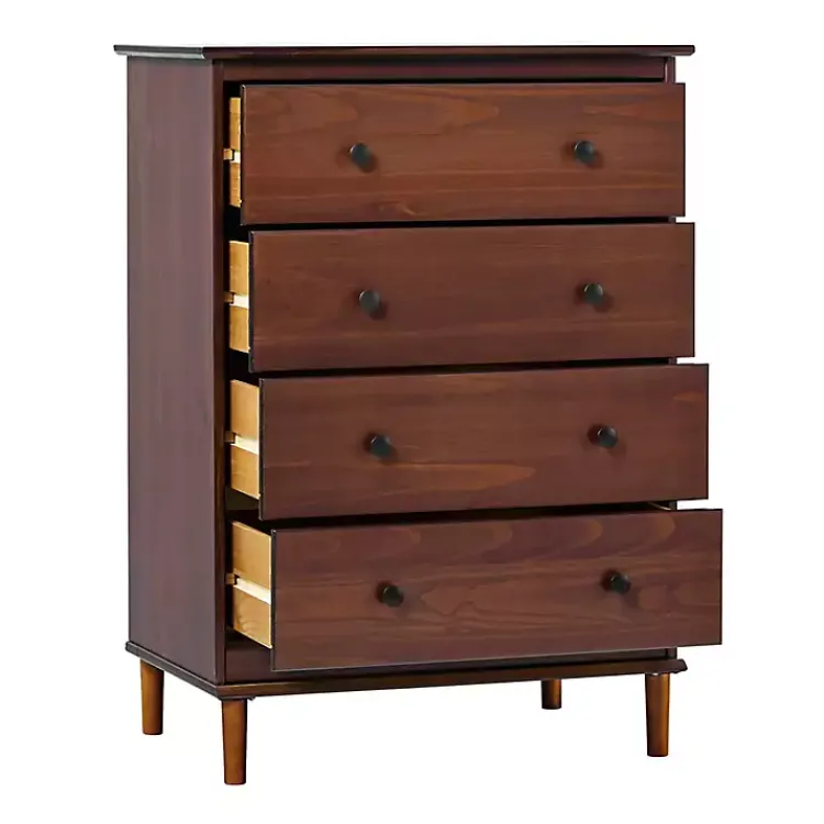 Dressers & Chests-Kirklands Home Walnut Mid-Century Modern 4-Drawer Wood Dresser Brown