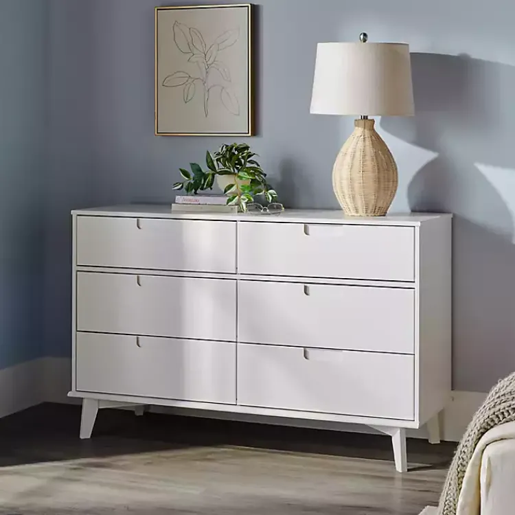 Dressers & Chests-Kirklands Home Grooved Handle 6-Drawer Dresser White