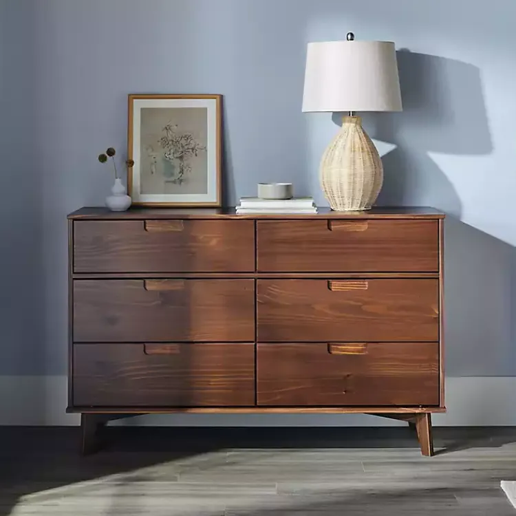 Dressers & Chests-Kirklands Home Walnut Grooved Handle 6-Drawer Dresser Brown