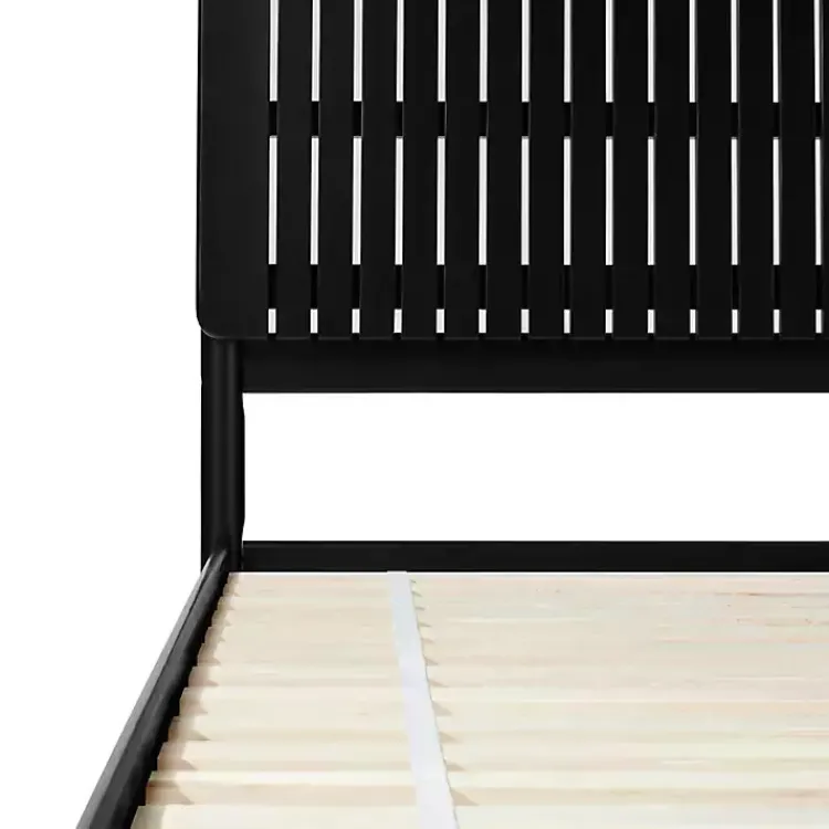 Beds & Headboards-Kirklands Home Wood Slatted Mid-Century Modern Queen Bed Black