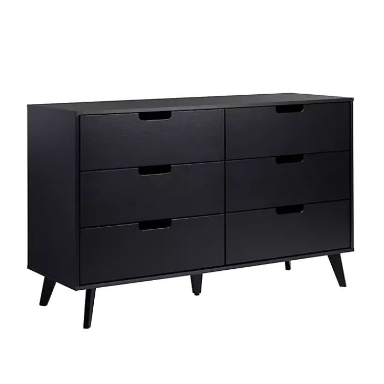Dressers & Chests-Kirklands Home Simple Grooved Handle 6-Drawer Dresser Black