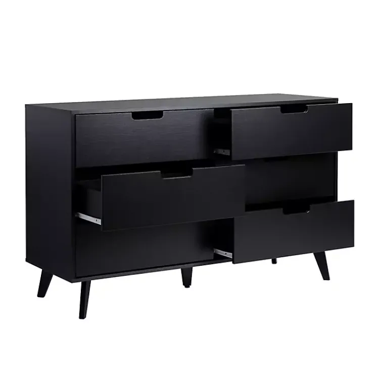 Dressers & Chests-Kirklands Home Simple Grooved Handle 6-Drawer Dresser Black