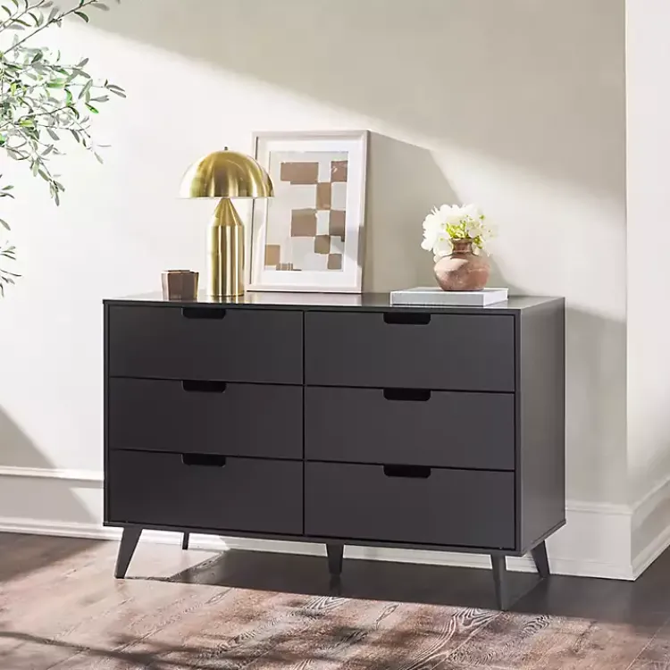 Dressers & Chests-Kirklands Home Simple Grooved Handle 6-Drawer Dresser Black