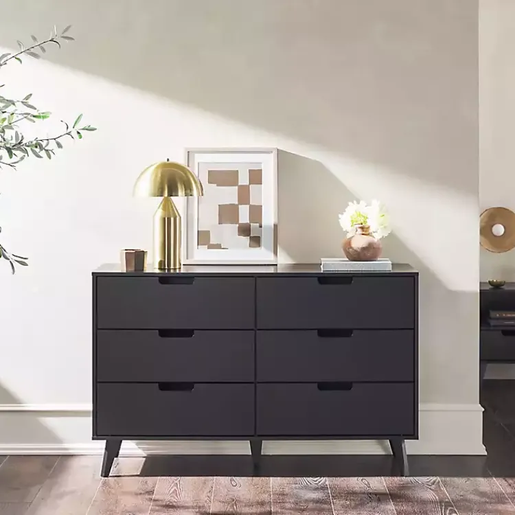 Dressers & Chests-Kirklands Home Simple Grooved Handle 6-Drawer Dresser Black