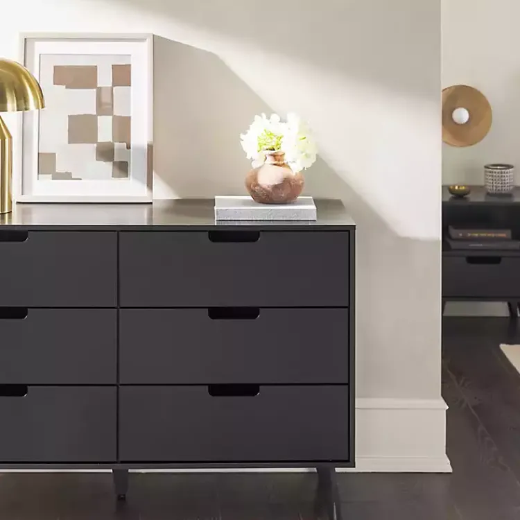 Dressers & Chests-Kirklands Home Simple Grooved Handle 6-Drawer Dresser Black