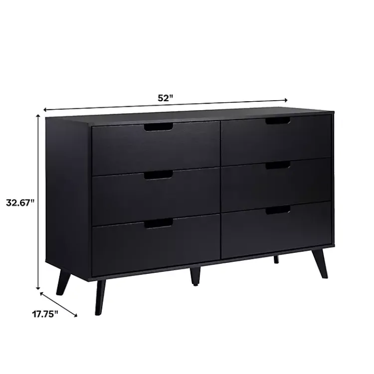Dressers & Chests-Kirklands Home Simple Grooved Handle 6-Drawer Dresser Black