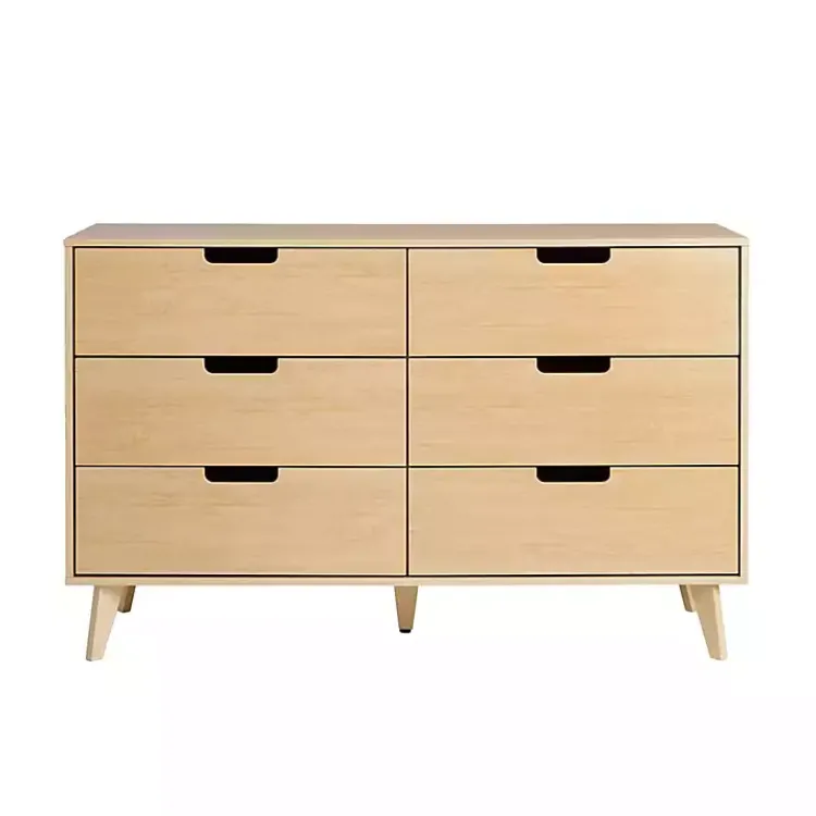 Dressers & Chests-Kirklands Home Oak Wood Simple Grooved Handle 6-Drawer Dresser Tan