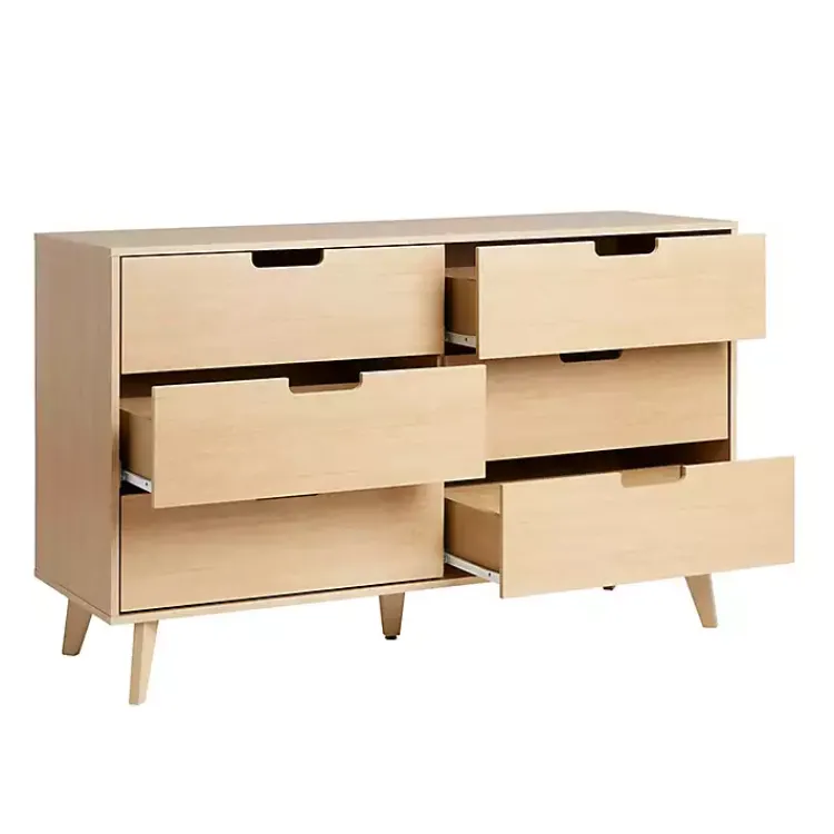 Dressers & Chests-Kirklands Home Oak Wood Simple Grooved Handle 6-Drawer Dresser Tan