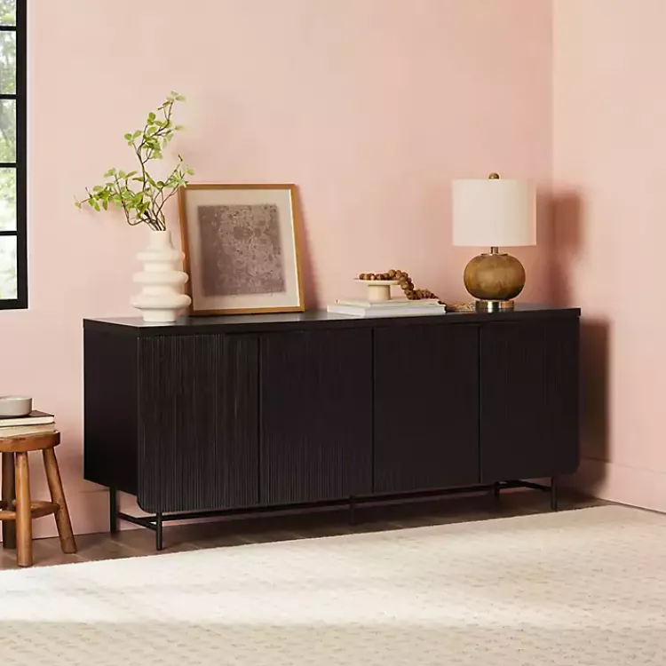 Cabinets & Sideboards-Kirklands Home Wood Scandinavian 4-Door Sideboard Black