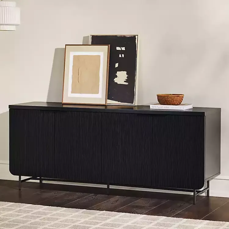Cabinets & Sideboards-Kirklands Home Wood Scandinavian 4-Door Sideboard Black