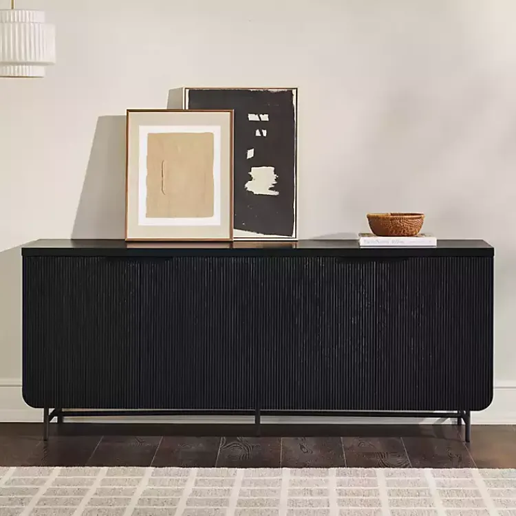 Cabinets & Sideboards-Kirklands Home Wood Scandinavian 4-Door Sideboard Black