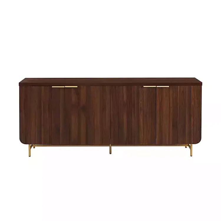 Cabinets & Sideboards-Kirklands Home Walnut Wood Scandinavian 4-Door Sideboard Brown