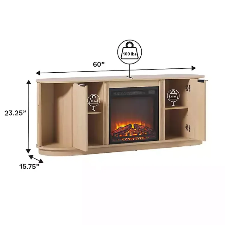 Tv Stands & Media Consoles-Kirklands Home Coastal Oak Reeded Fireplace Media Cabinet Tan