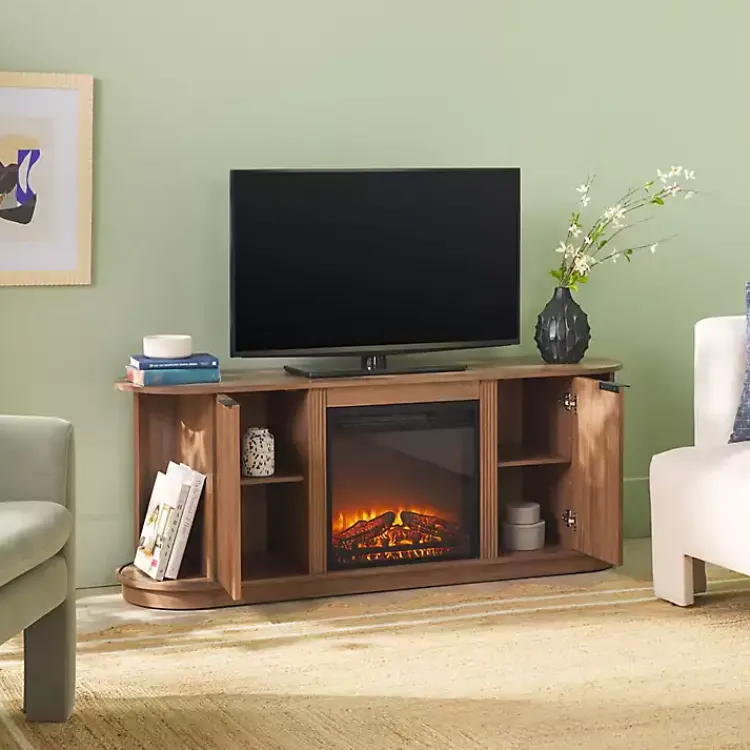 Tv Stands & Media Consoles-Kirklands Home Mocha Reeded Fireplace Media Cabinet Brown