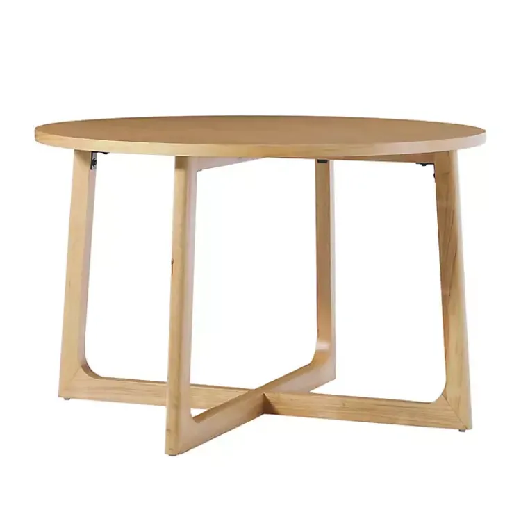 Dining Tables-Kirklands Home Natural Wood Modern Round Dining Table Tan
