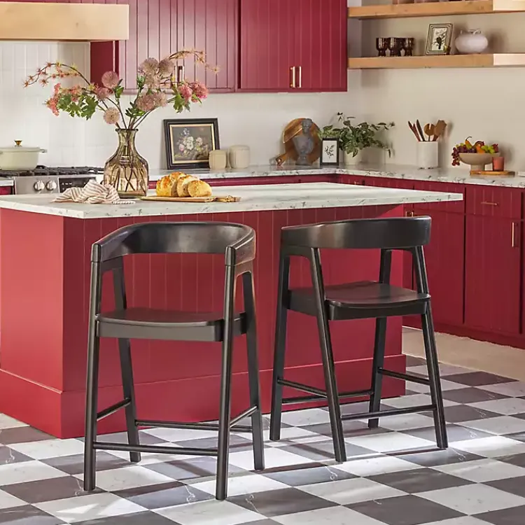 Bar Stools & Counter Height Stools-Kirklands Home Wood Rounded Modern Counter Stool Black